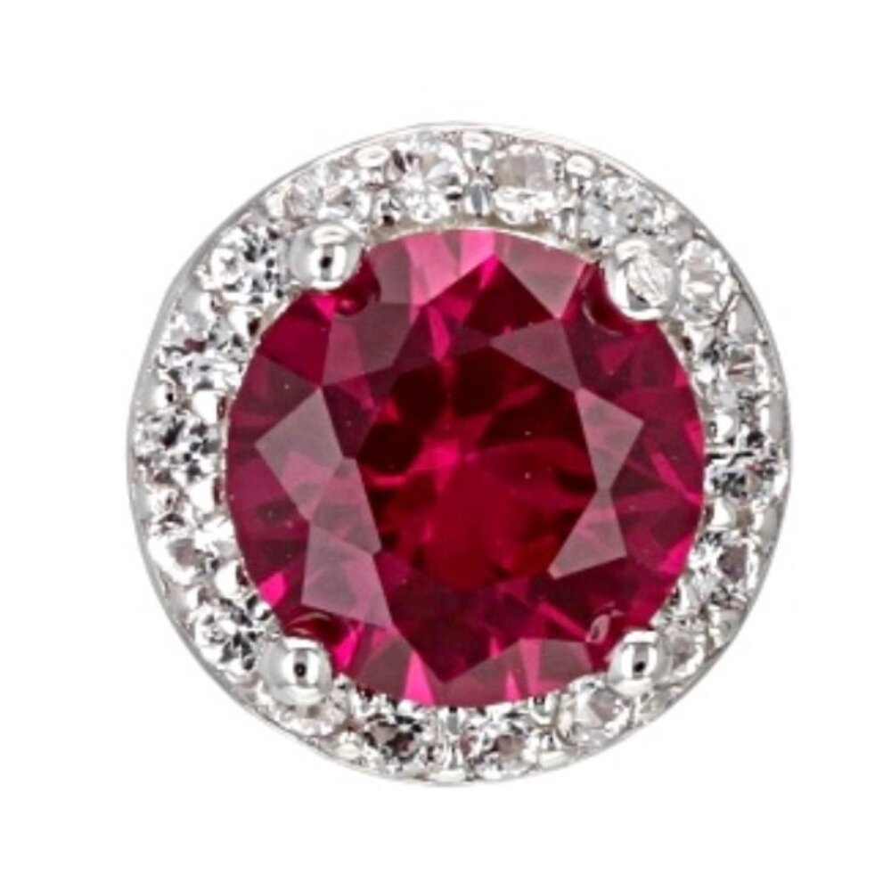NEW 2.06ctw Lab Created Ruby & Lab Created Sapphire Sterling Halo Stud Earrings